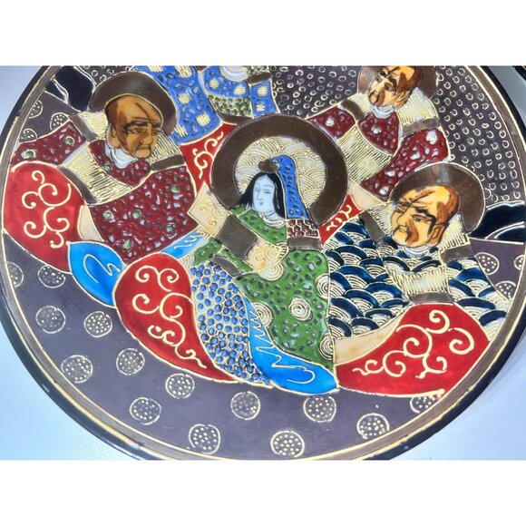 Satsuma Japanese Moriage Gold Leaf Goddess & 4 Immortals Plates 7.25" (6) - Picture 2 of 7